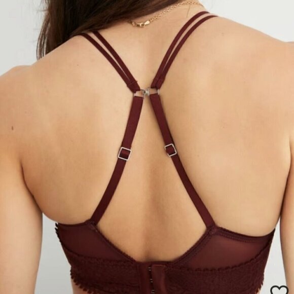 NWT Aerie Maroon Real Power Wireless Push Up Joy Convertible Lace Bra - 34C - Picture 7 of 8